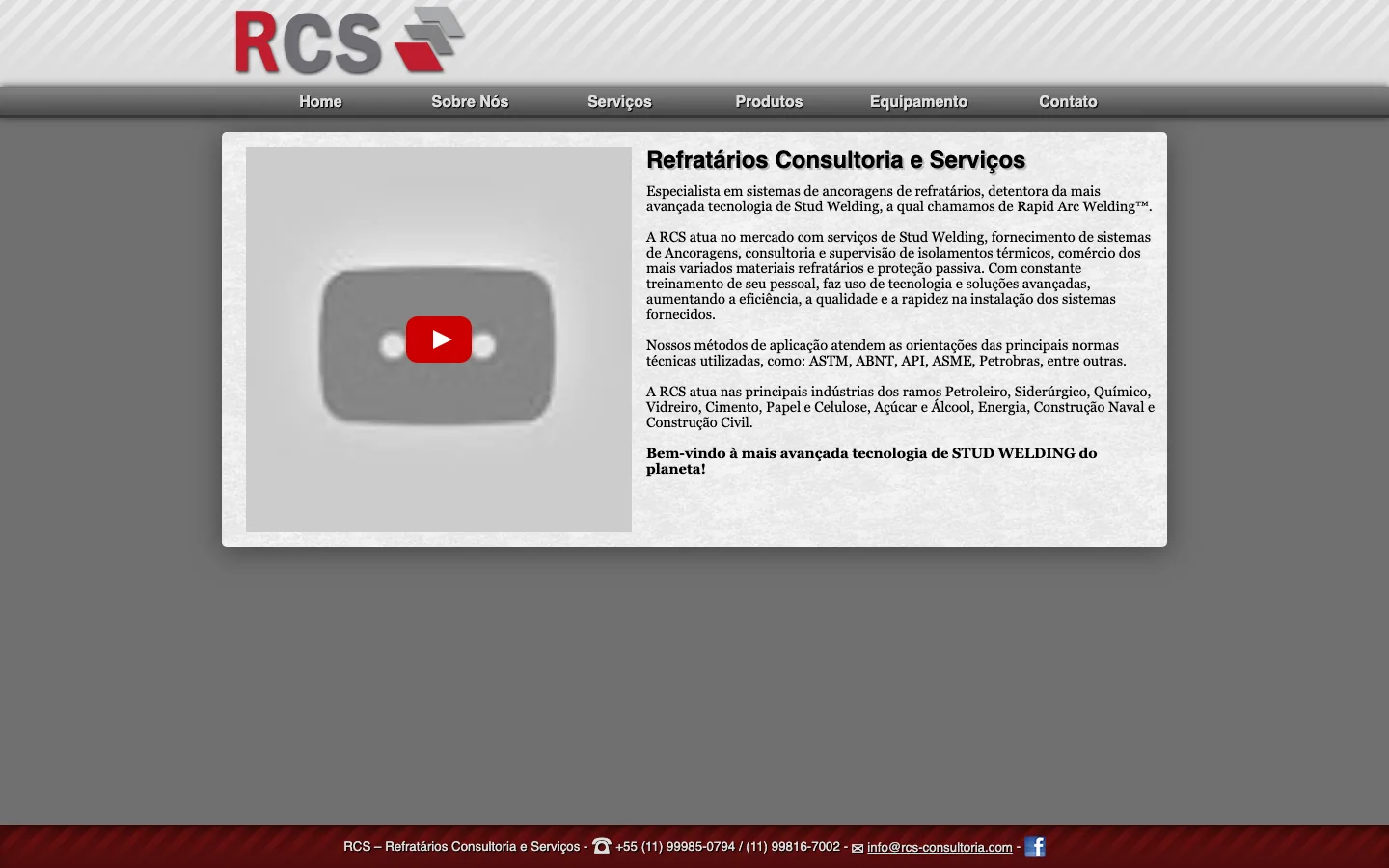 Site antigo da RCS Refratários, de 2012